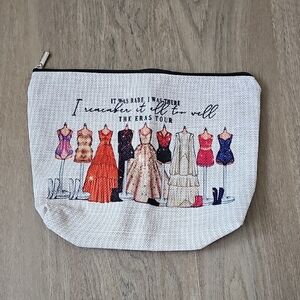 Taylor Swift Eras Tour Stylish Cream Cosmetic Pouch with Fashion Print. Top Zip.